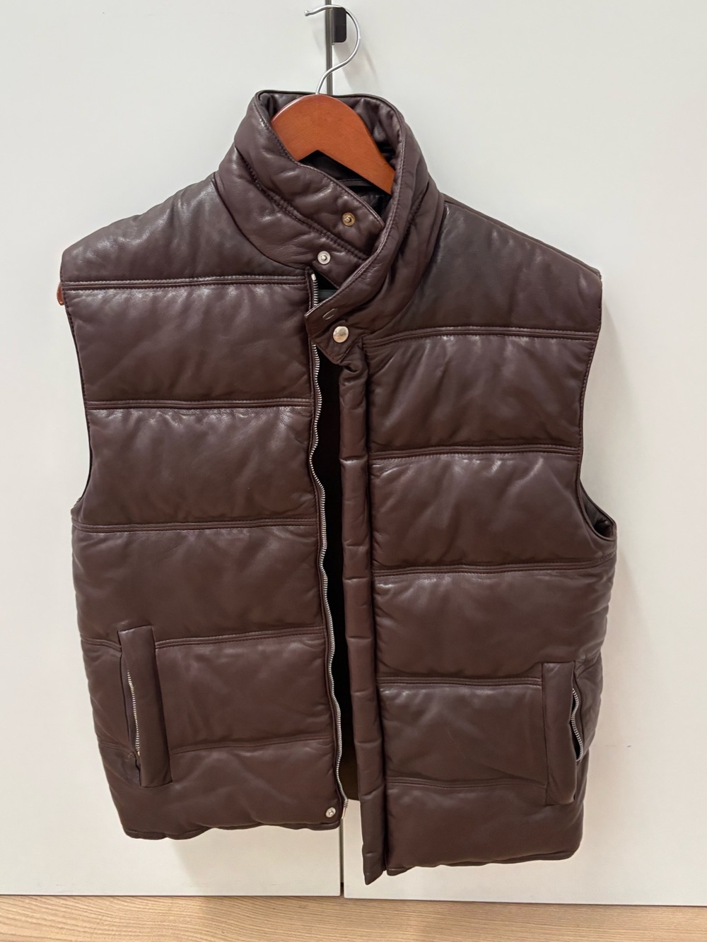 Nili Lotan neutral Brown Lamb Leather Puffer oversized winter fall Vest S